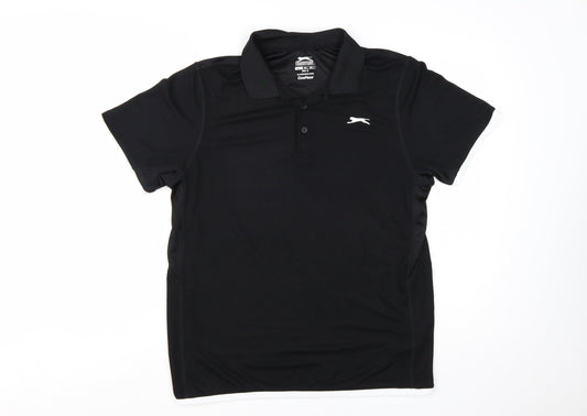 Slazenger Men's Black Polo Shirt Size L Moisture Wicking Activewear