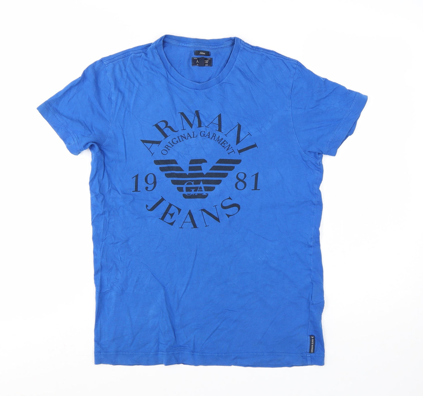 Armani Jeans Men's Blue Slim Fit Graphic Logo T-Shirt Size S