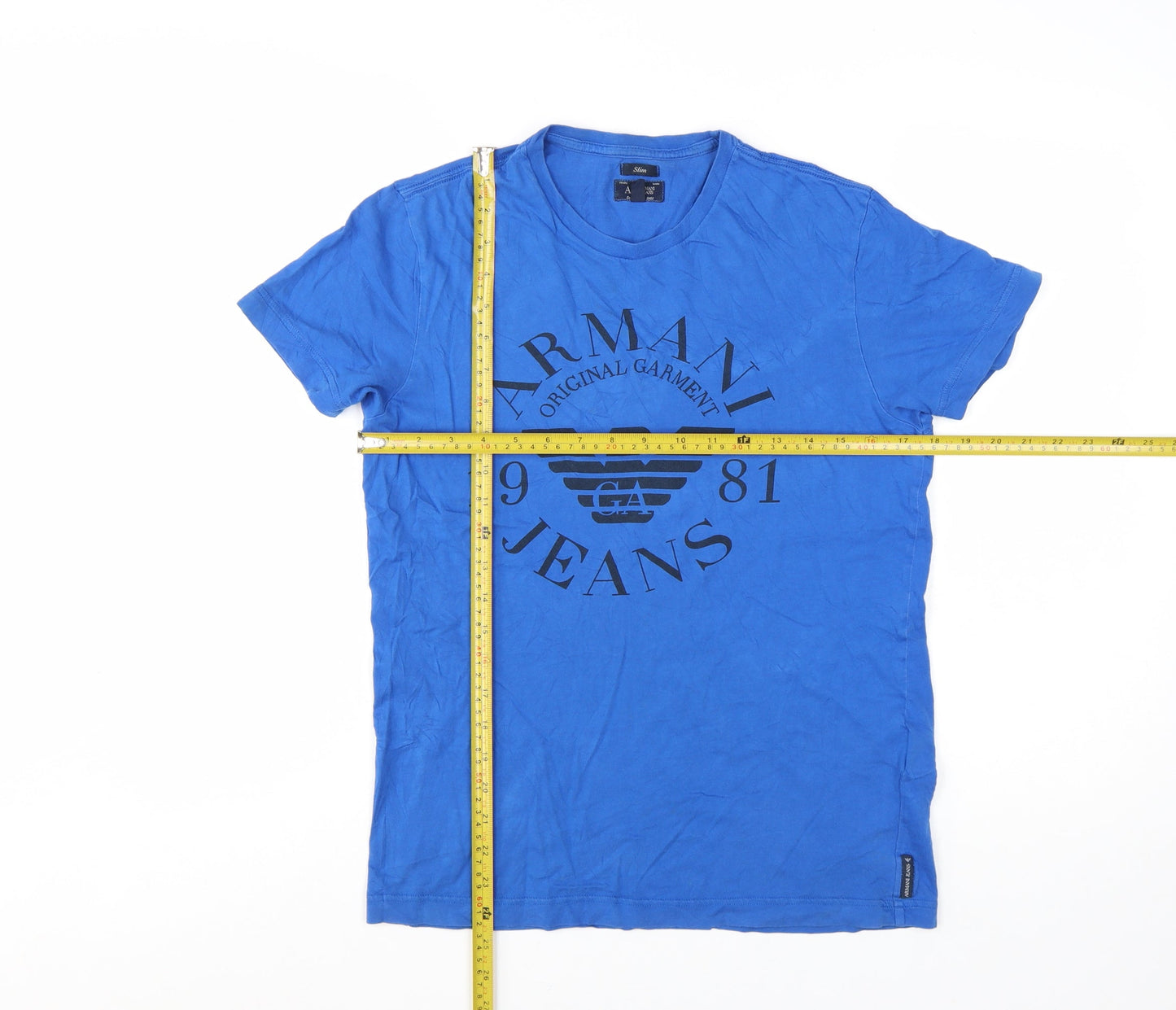 Armani Jeans Men's Blue Slim Fit Graphic Logo T-Shirt Size S