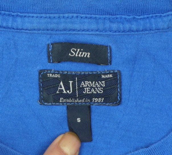 Armani Jeans Men's Blue Slim Fit Graphic Logo T-Shirt Size S
