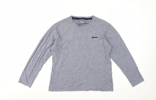 Superdry Men's Grey Long Sleeve Crew Neck Cotton T-Shirt Size L