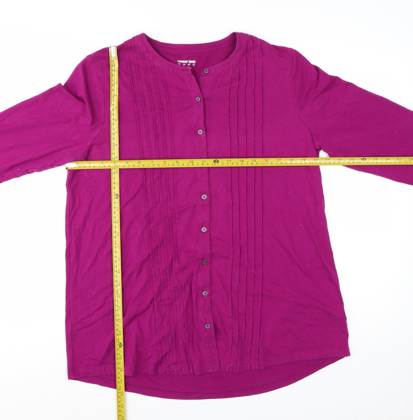 Lands' End Women's Purple Long Sleeve Cotton Blend Button Blouse Size L