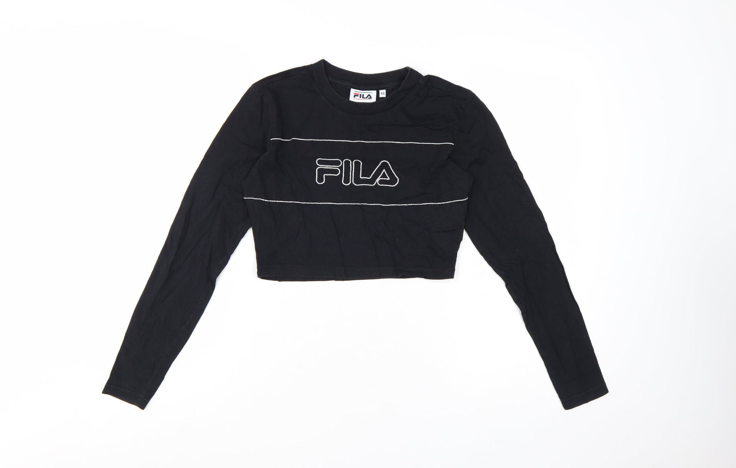 FILA Women's Black Cropped Long Sleeve Cotton T-Shirt XS
