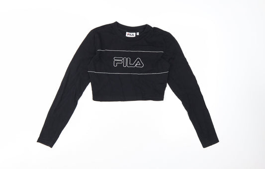 FILA Women's Black Cropped Long Sleeve Cotton T-Shirt XS