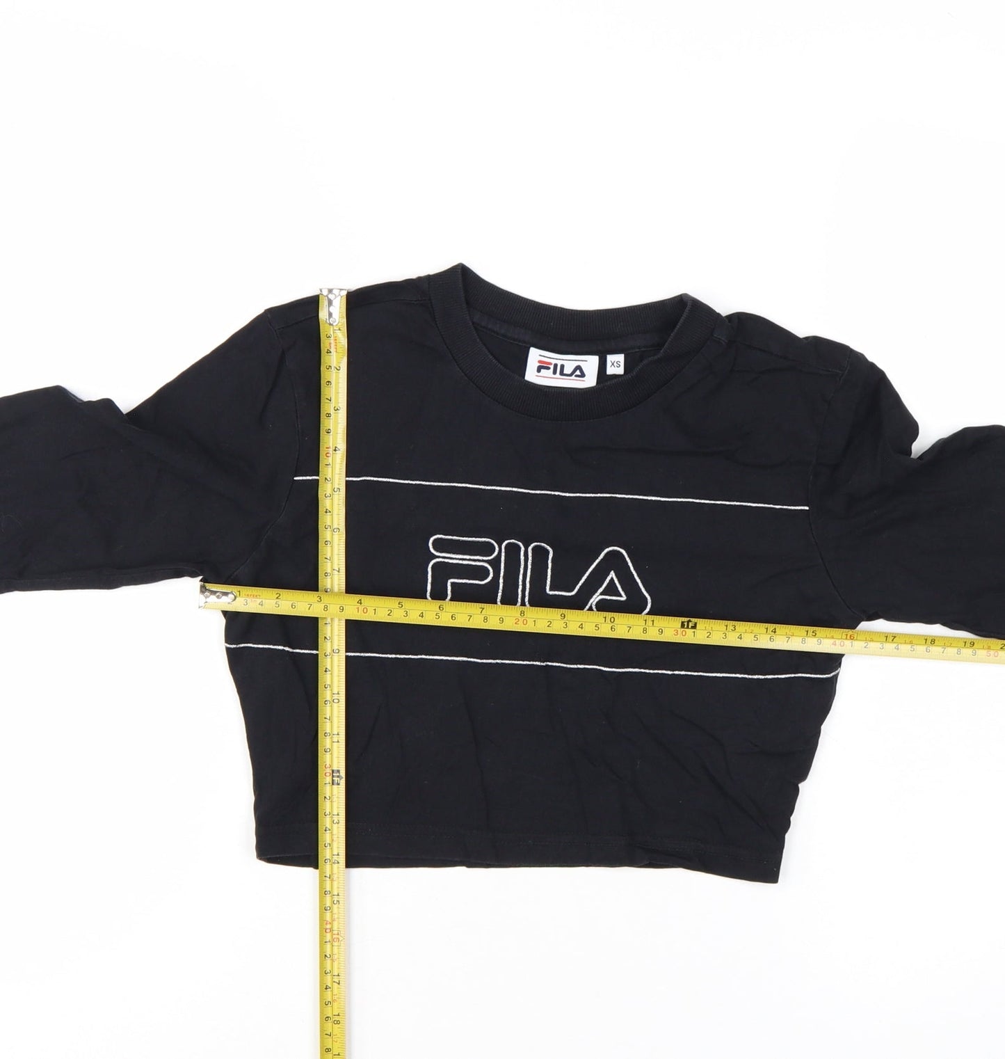 FILA Women's Black Cropped Long Sleeve Cotton T-Shirt XS