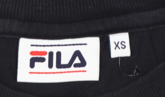 FILA Women's Black Cropped Long Sleeve Cotton T-Shirt XS