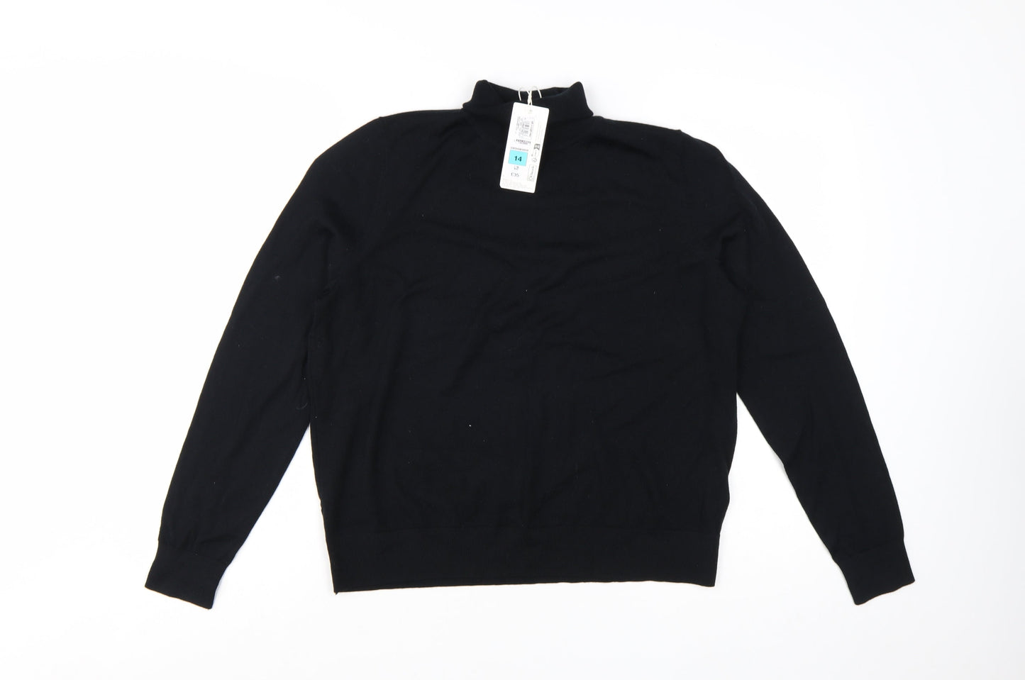 Marks and Spencer Women’s Black Merino Wool Roll Neck Jumper Size 14