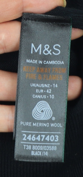 Marks and Spencer Women’s Black Merino Wool Roll Neck Jumper Size 14