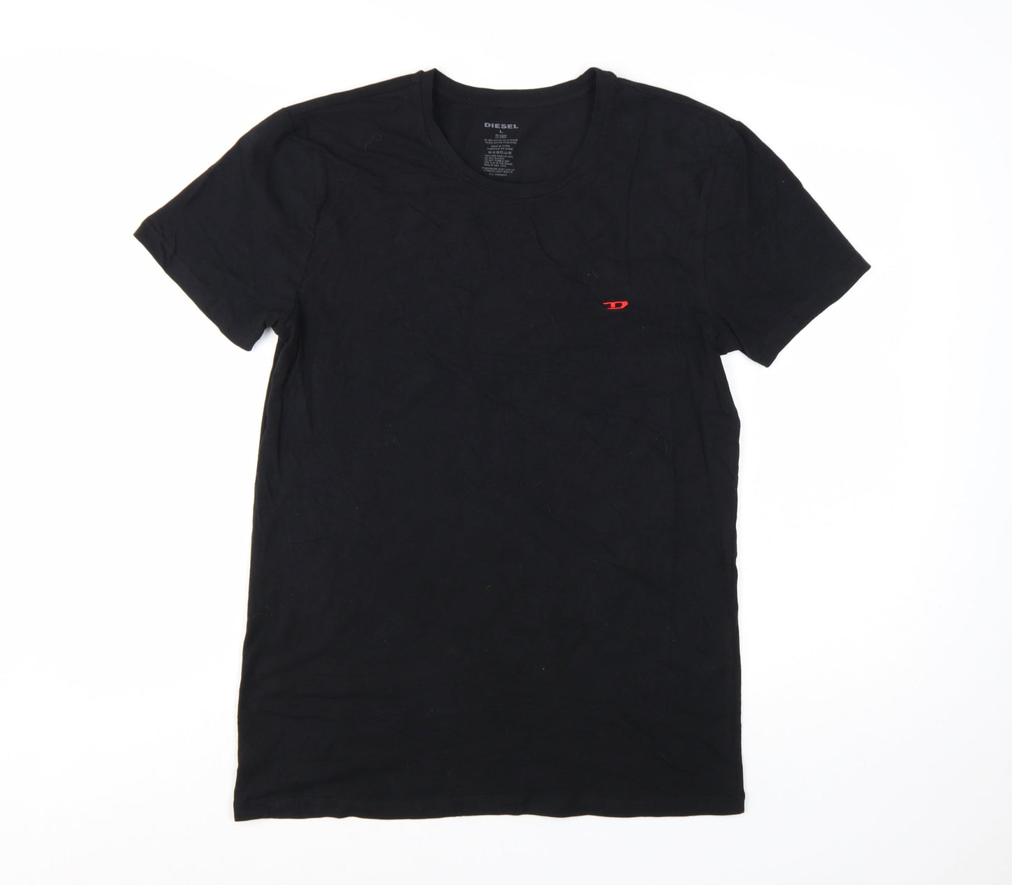 Diesel Men's Black Crew Neck Short Sleeve Cotton Blend T-Shirt Size L