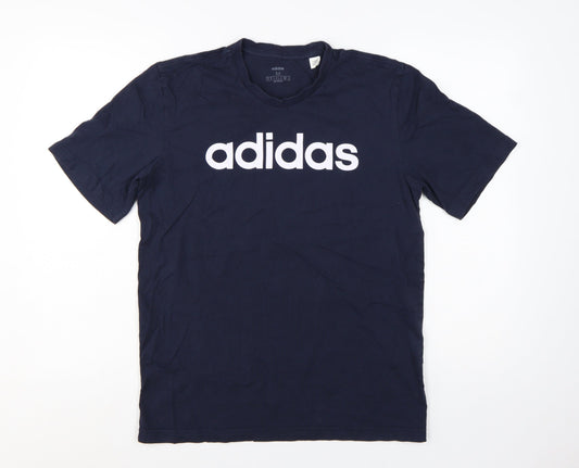 adidas Men's Blue Medium Logo Graphic Sports Cotton T-Shirt