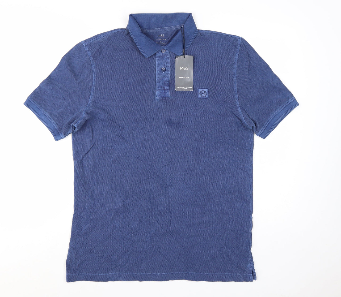 Marks and Spencer Men's Blue Regular Fit Cotton Polo Shirt M