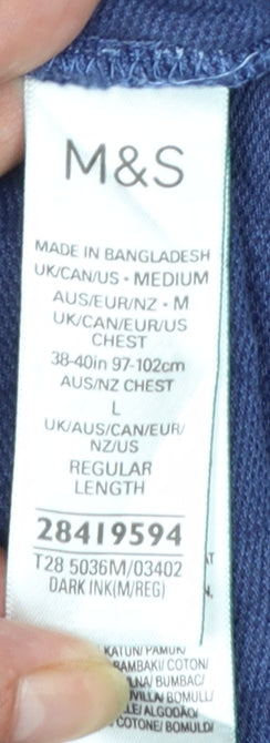Marks and Spencer Men's Blue Regular Fit Cotton Polo Shirt M