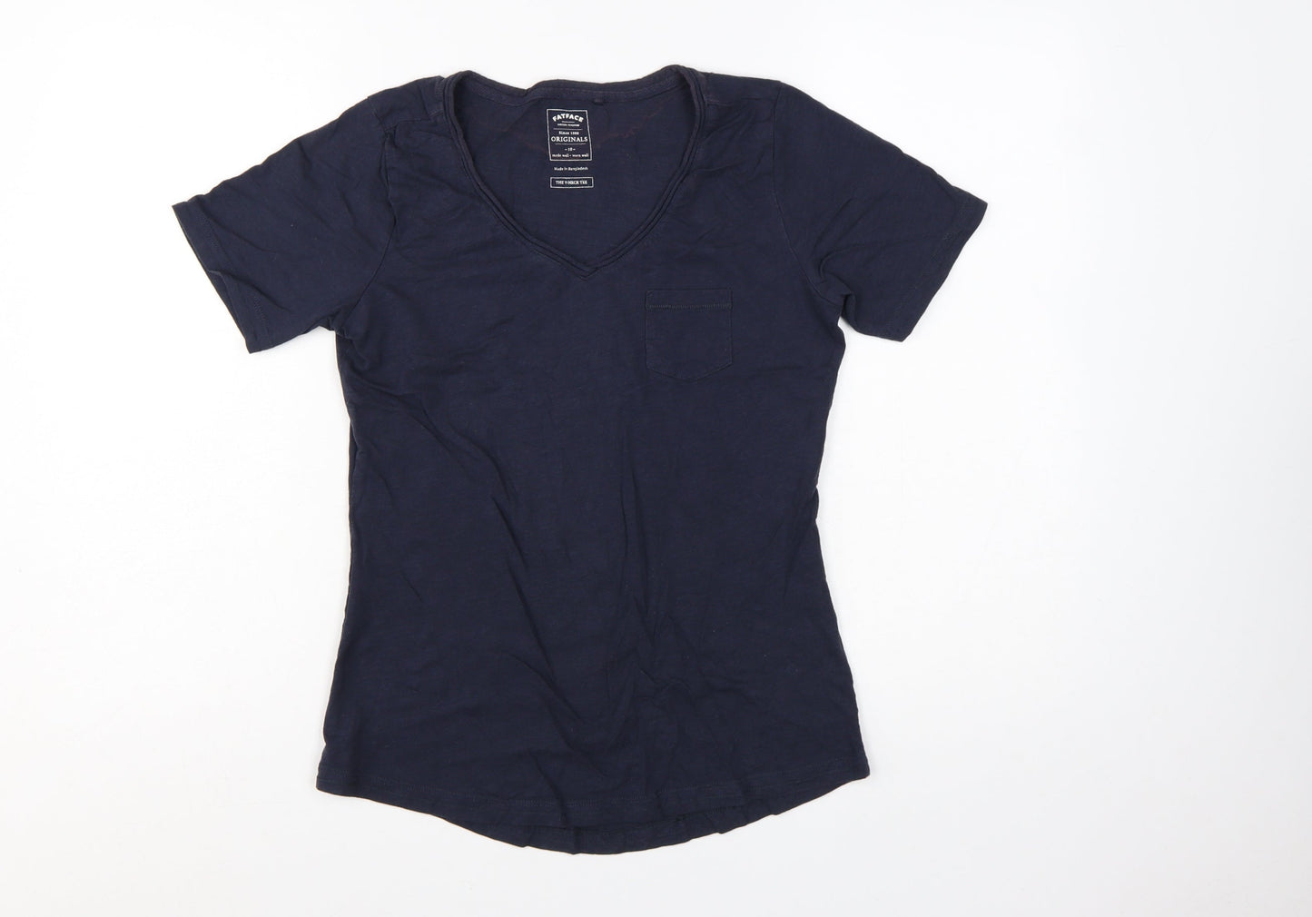 FatFace Women's Blue V-Neck Cotton Short Sleeve T-Shirt Size 10
