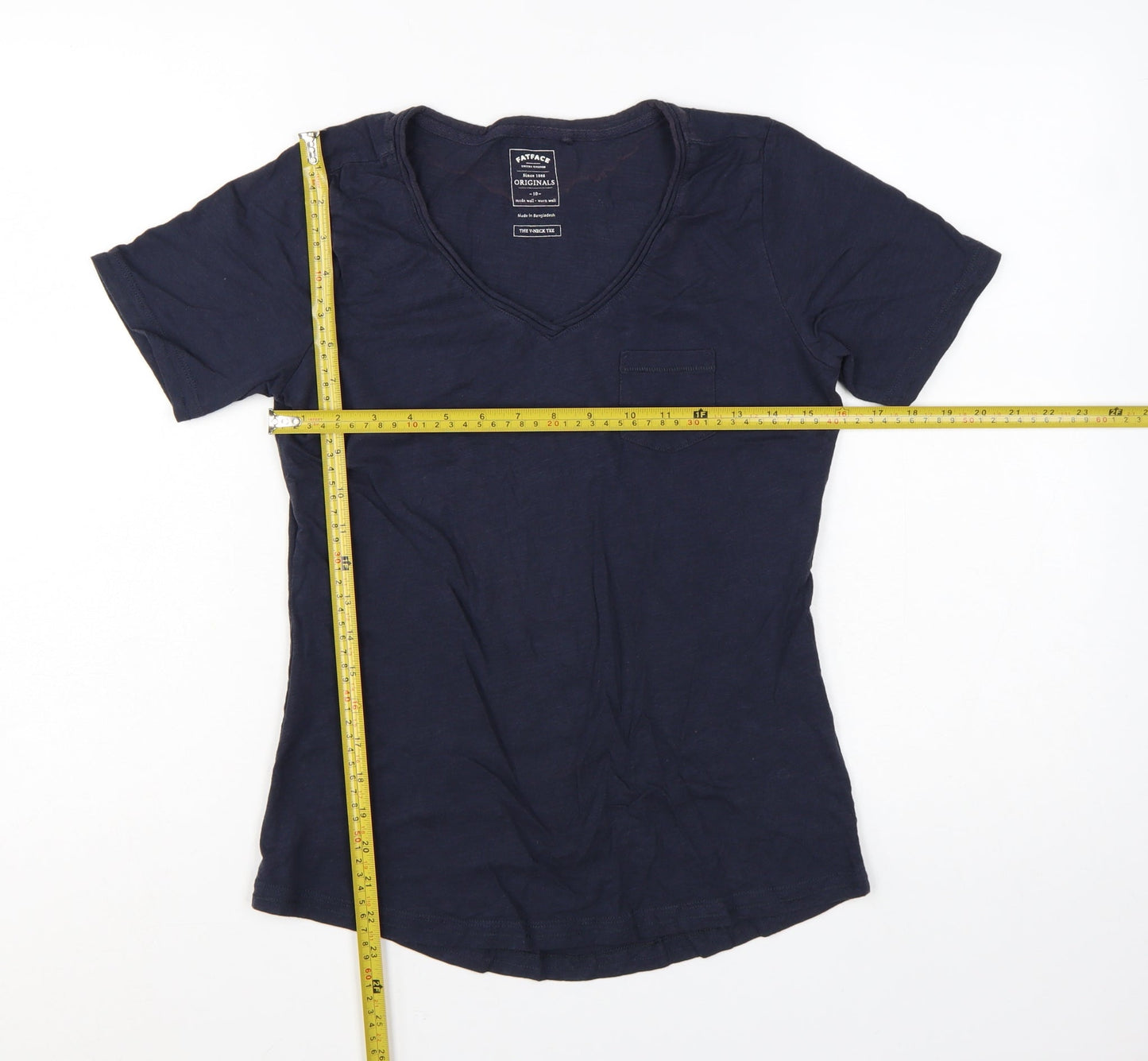 FatFace Women's Blue V-Neck Cotton Short Sleeve T-Shirt Size 10
