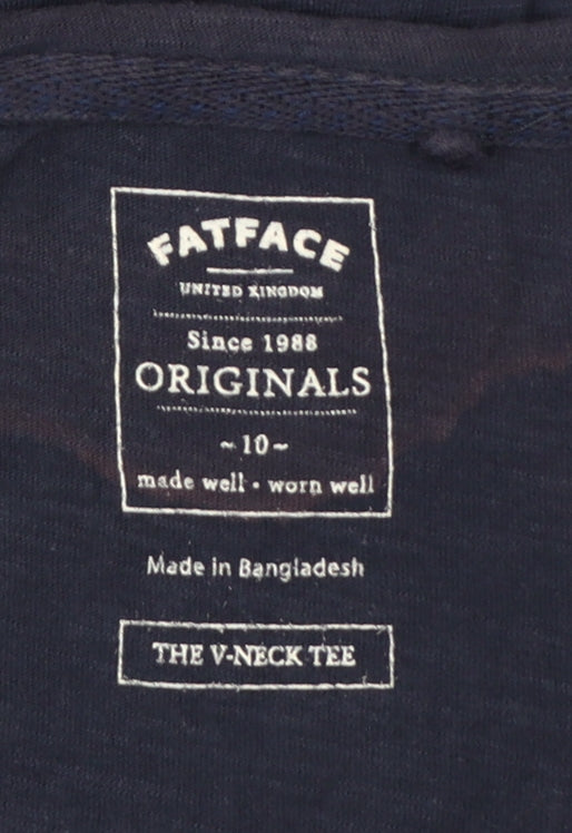 FatFace Women's Blue V-Neck Cotton Short Sleeve T-Shirt Size 10