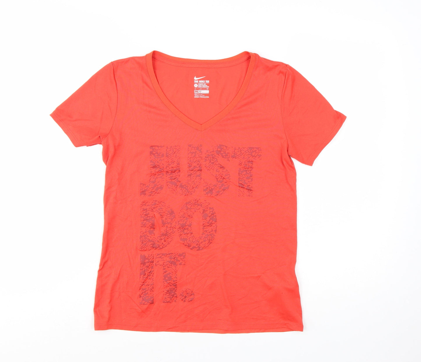 Nike Womens Red V-Neck Dri-FIT Athletic T-Shirt Size S