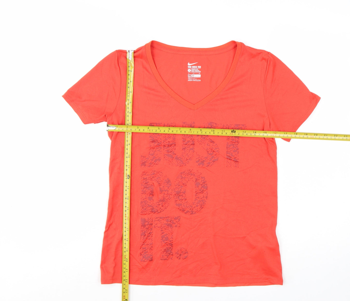 Nike Womens Red V-Neck Dri-FIT Athletic T-Shirt Size S