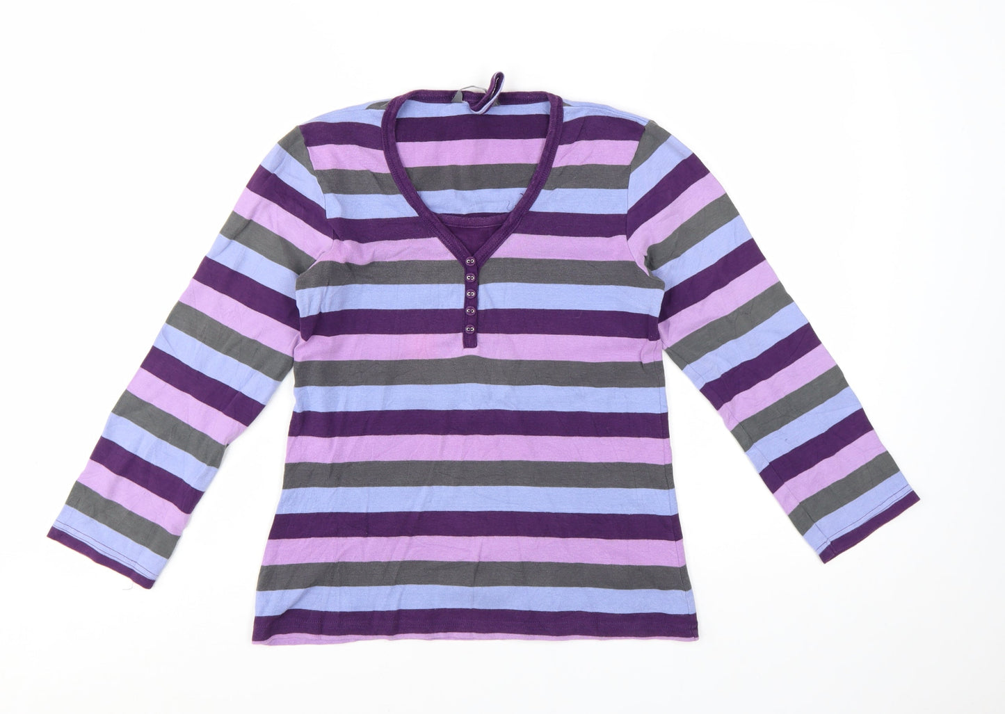 M&Co Women’s Multicoloured Striped Long Sleeve Cotton Stretch T-Shirt M