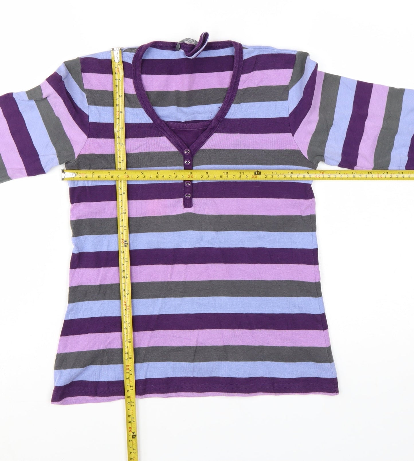 M&Co Women’s Multicoloured Striped Long Sleeve Cotton Stretch T-Shirt M