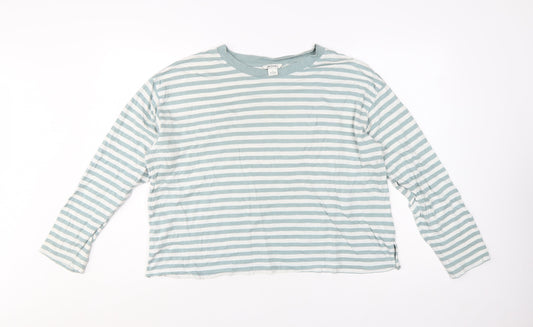 Monki Women’s Blue Striped Long Sleeve Cotton Modal T-Shirt L