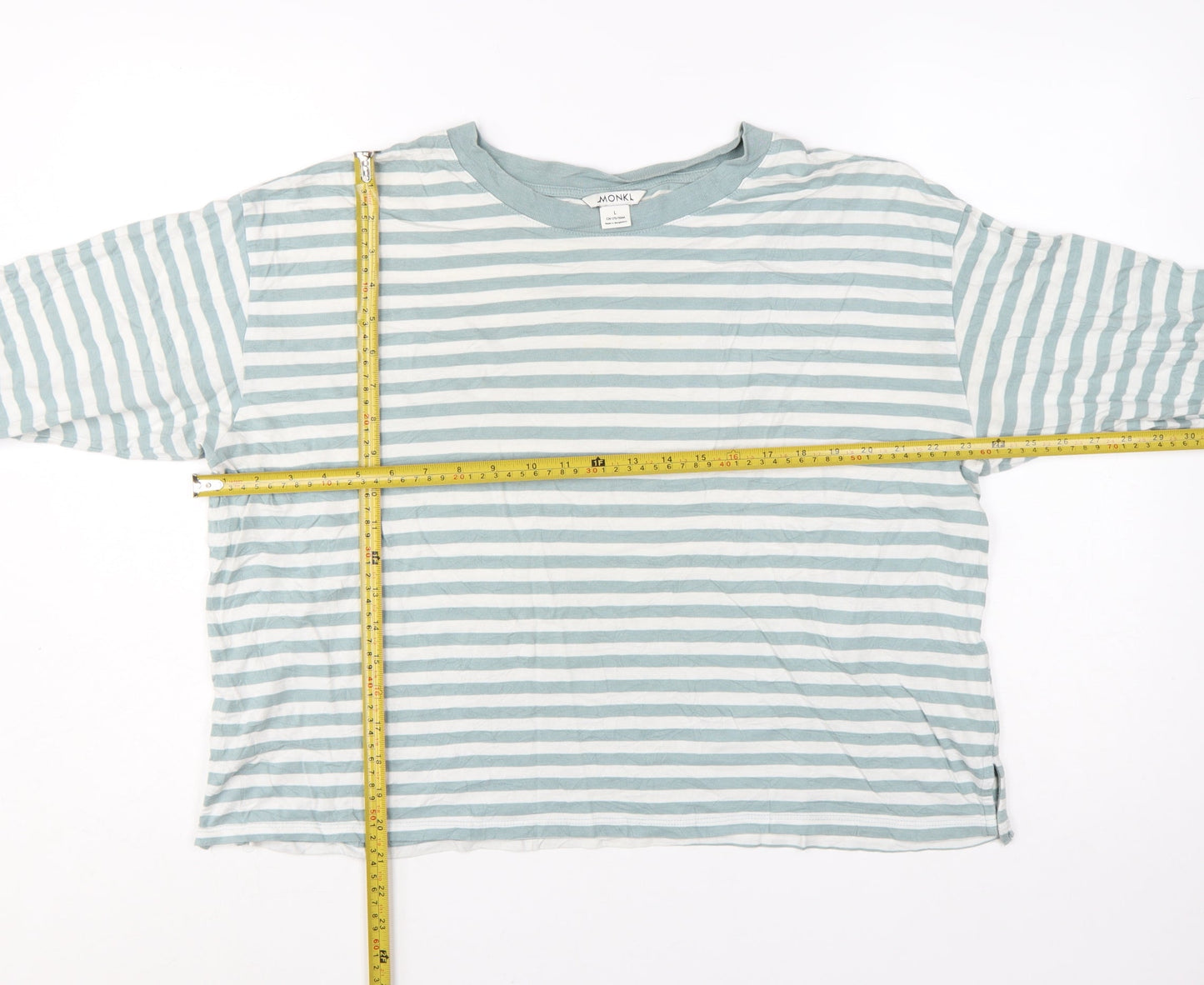 Monki Women’s Blue Striped Long Sleeve Cotton Modal T-Shirt L