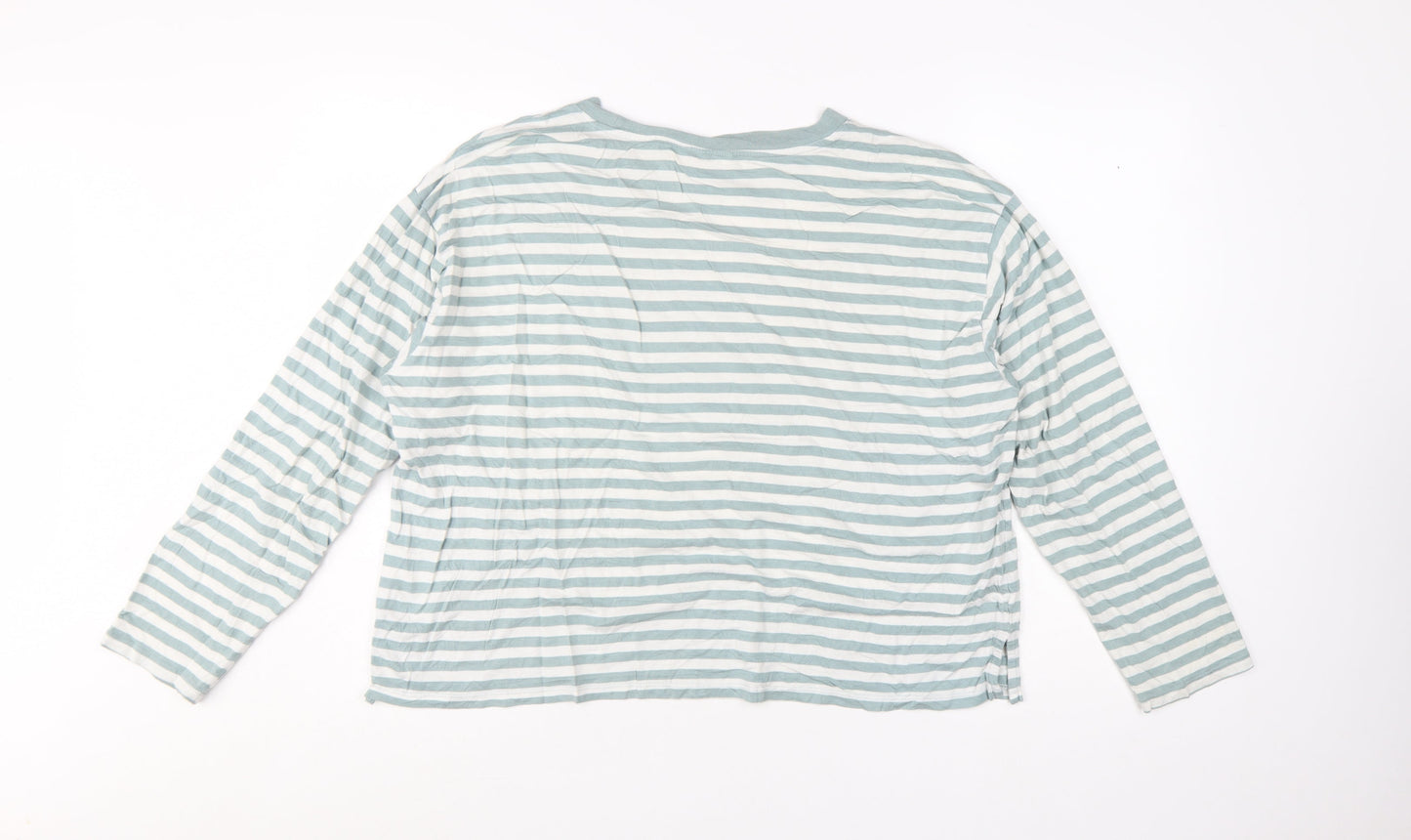 Monki Women’s Blue Striped Long Sleeve Cotton Modal T-Shirt L