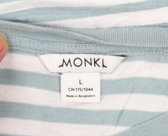 Monki Women’s Blue Striped Long Sleeve Cotton Modal T-Shirt L