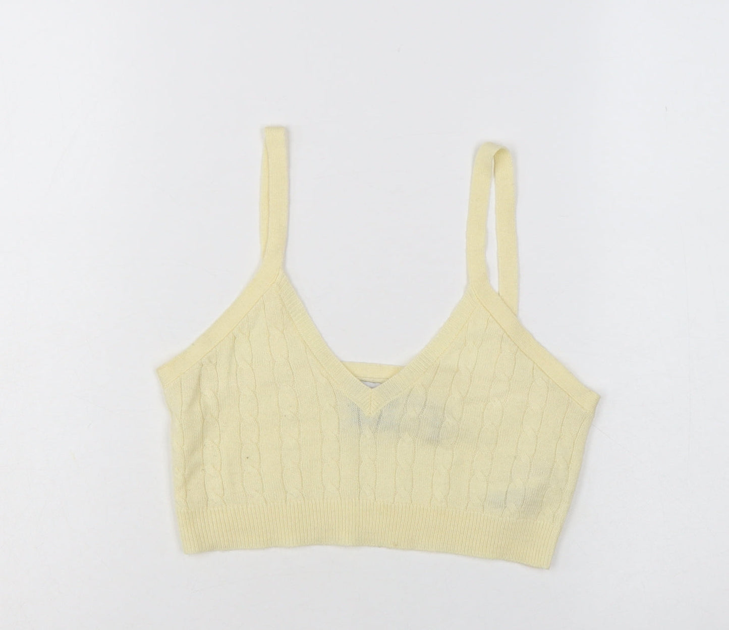 Reclaimed Vintage Women Yellow Cropped Knit V-Neck Tank Top M