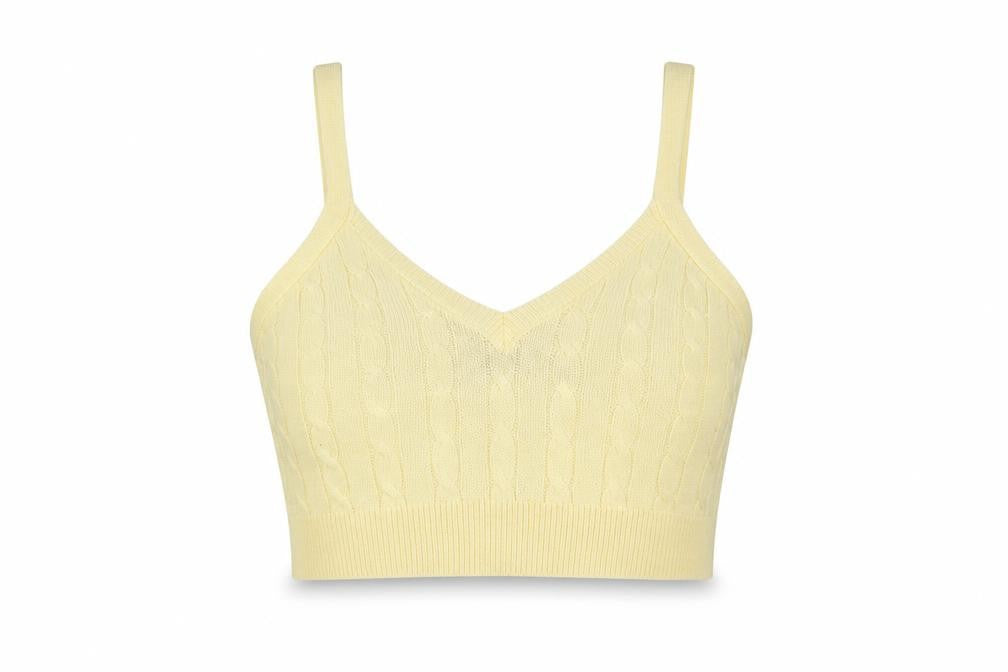 Reclaimed Vintage Women Yellow Cropped Knit V-Neck Tank Top M