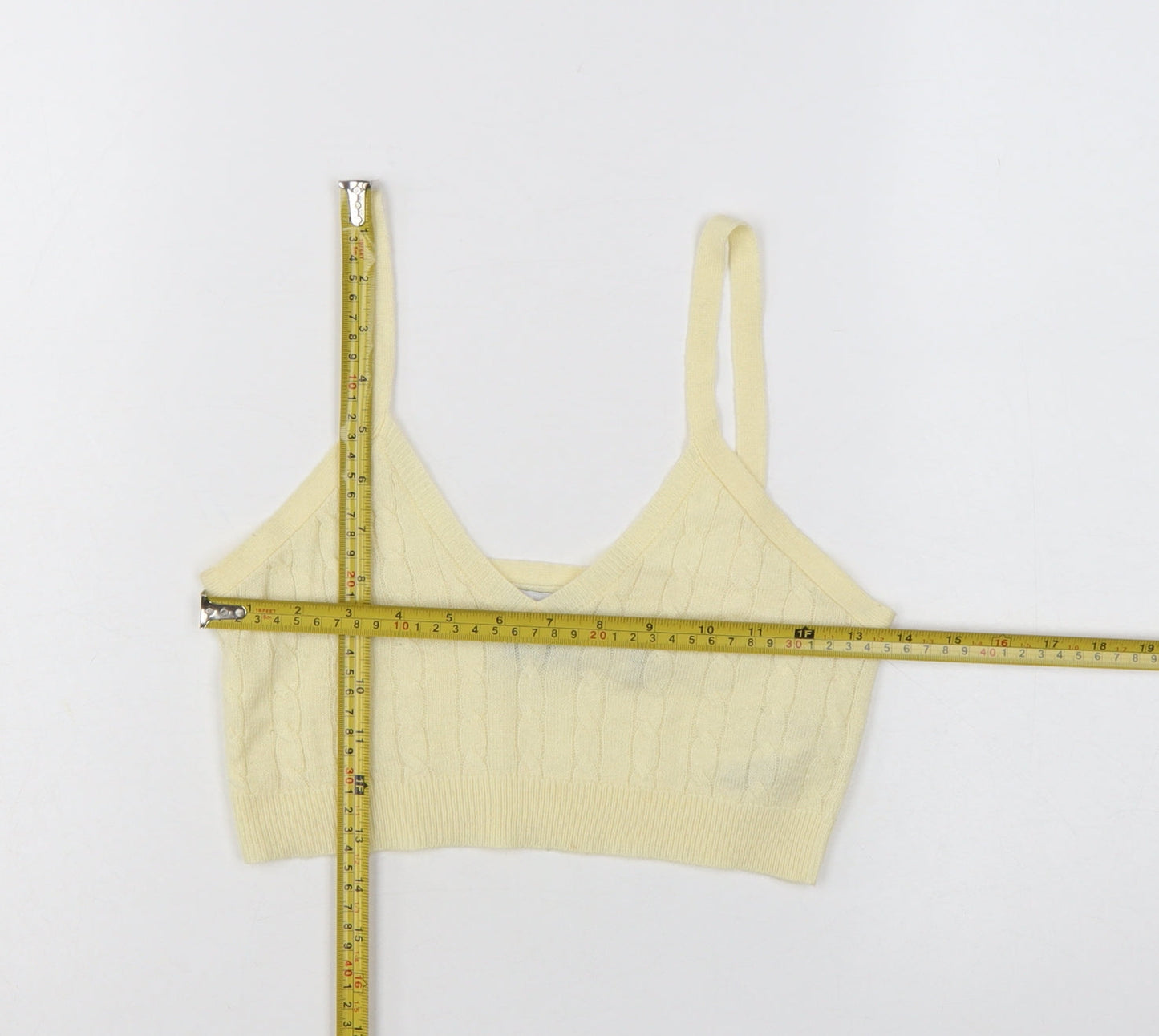 Reclaimed Vintage Women Yellow Cropped Knit V-Neck Tank Top M
