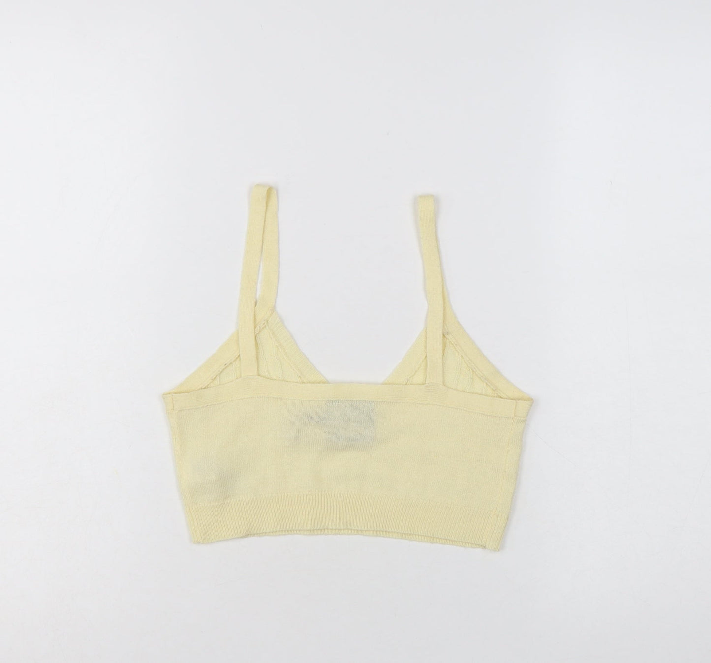 Reclaimed Vintage Women Yellow Cropped Knit V-Neck Tank Top M