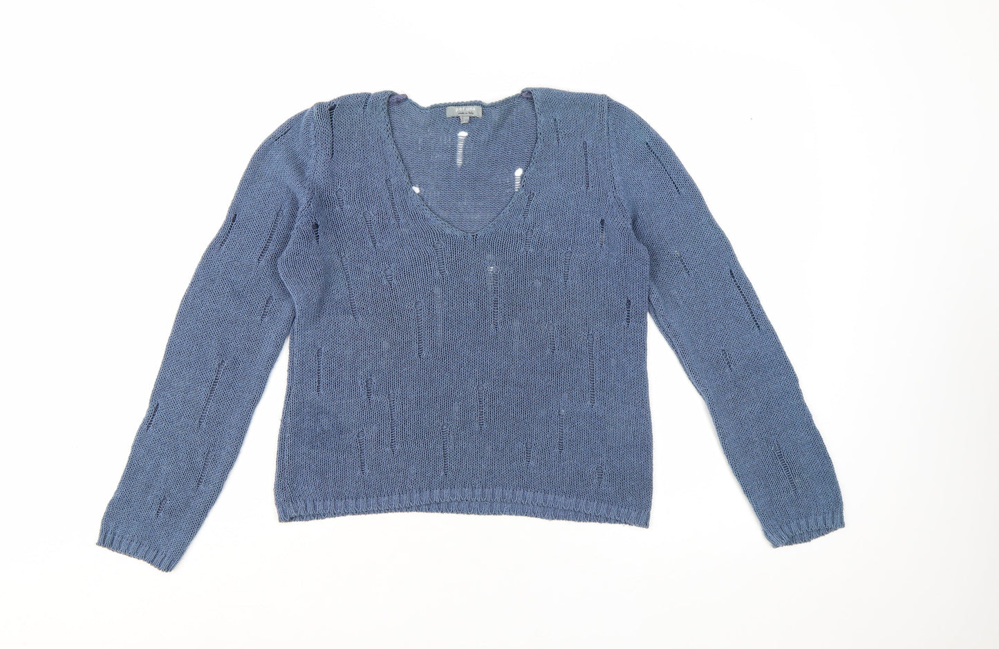 Marks and Spencer Women’s Blue V-Neck Open-Knit Jumper M