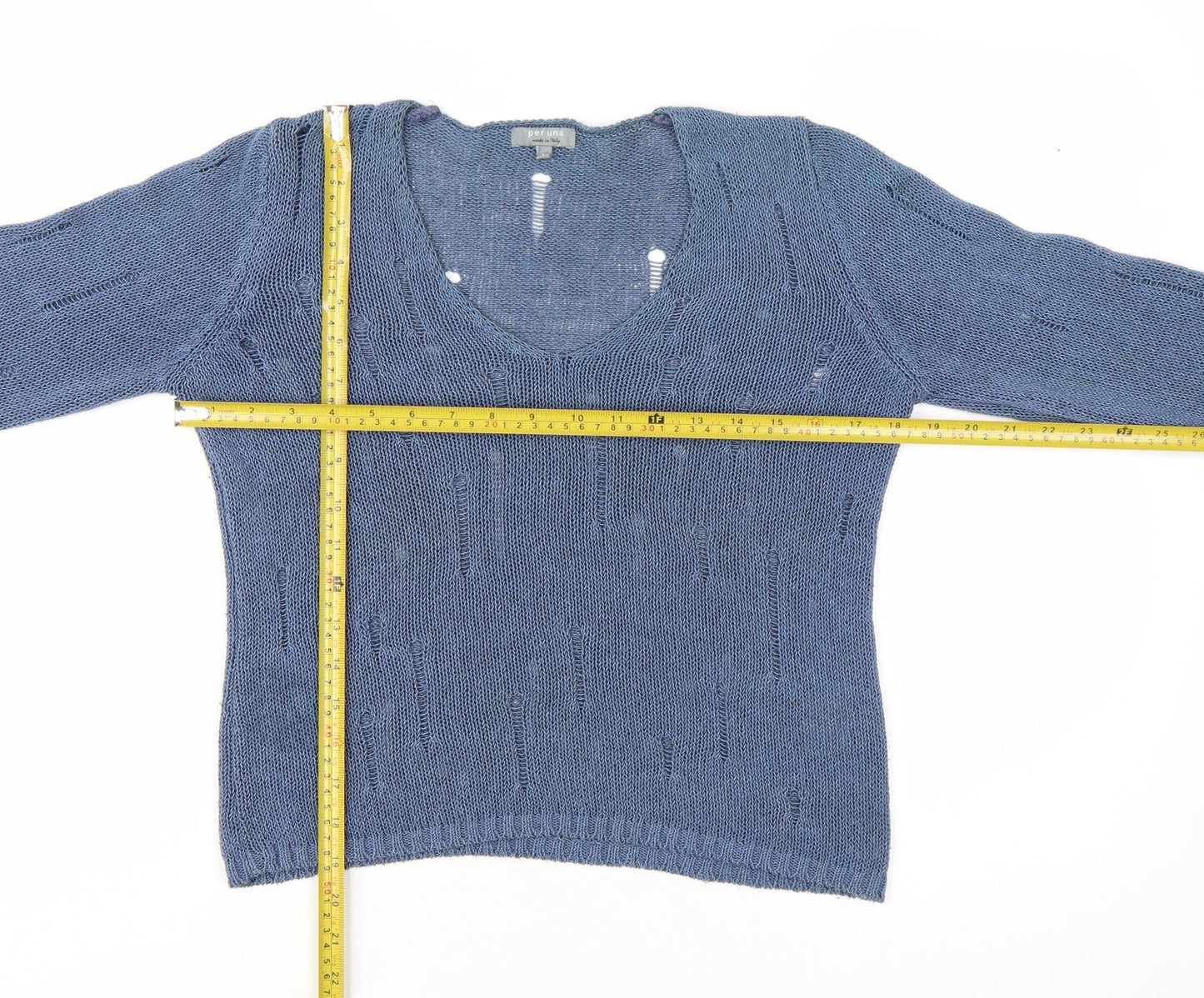 Marks and Spencer Women’s Blue V-Neck Open-Knit Jumper M