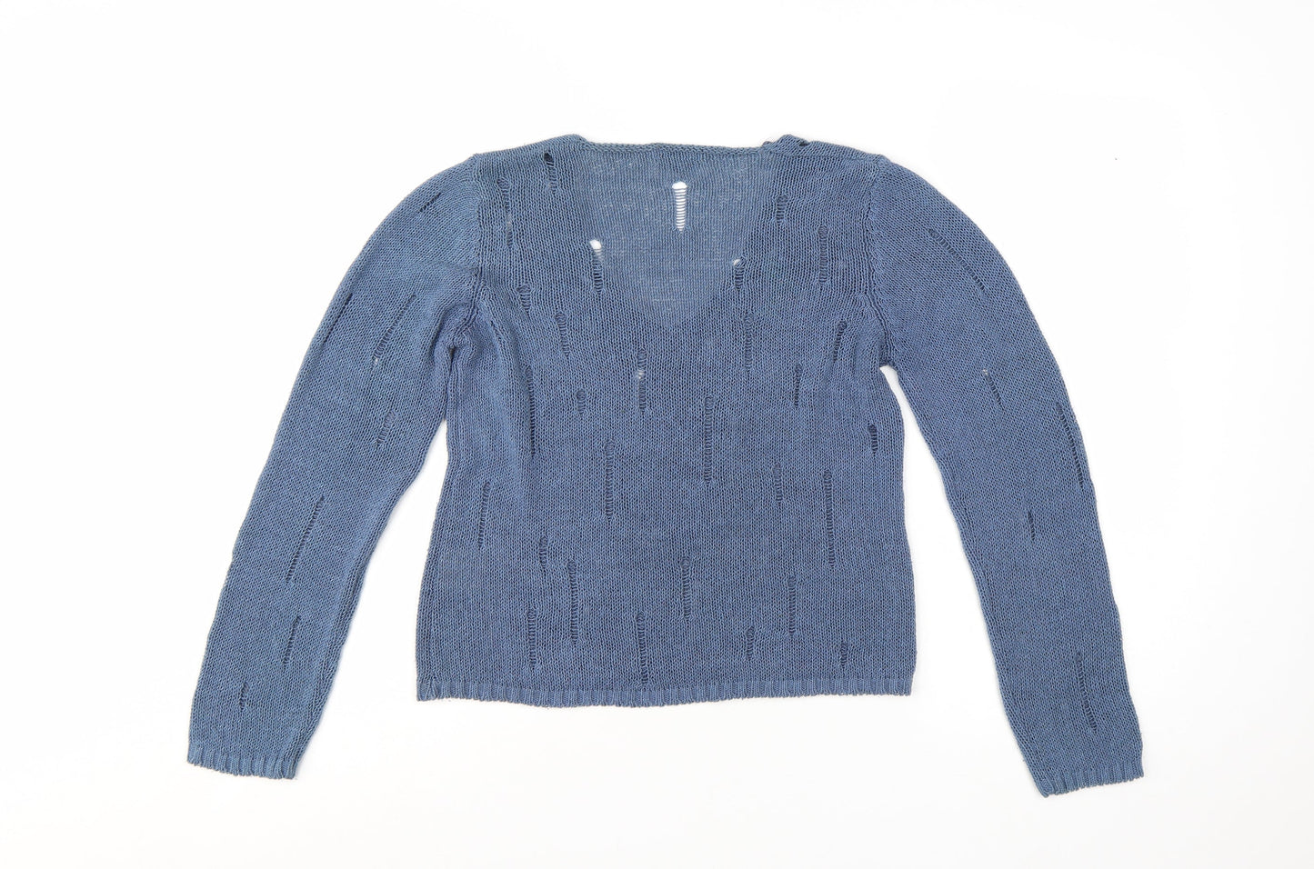 Marks and Spencer Women’s Blue V-Neck Open-Knit Jumper M