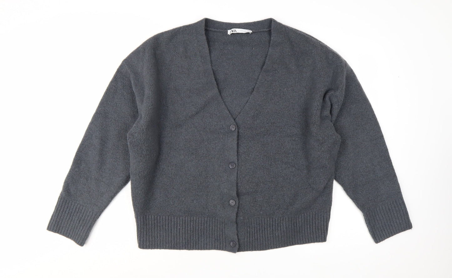 ZARA Women Grey V-Neck Long Sleeve Cardigan Size 12