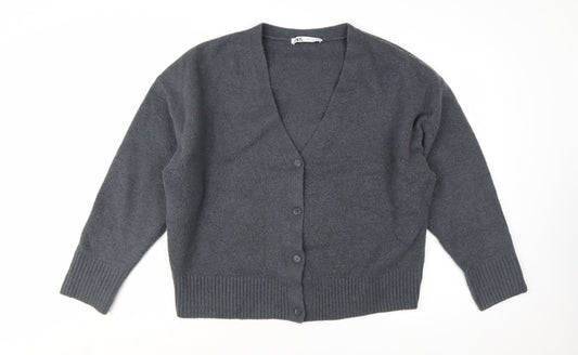 ZARA Women Grey V-Neck Long Sleeve Cardigan Size 12