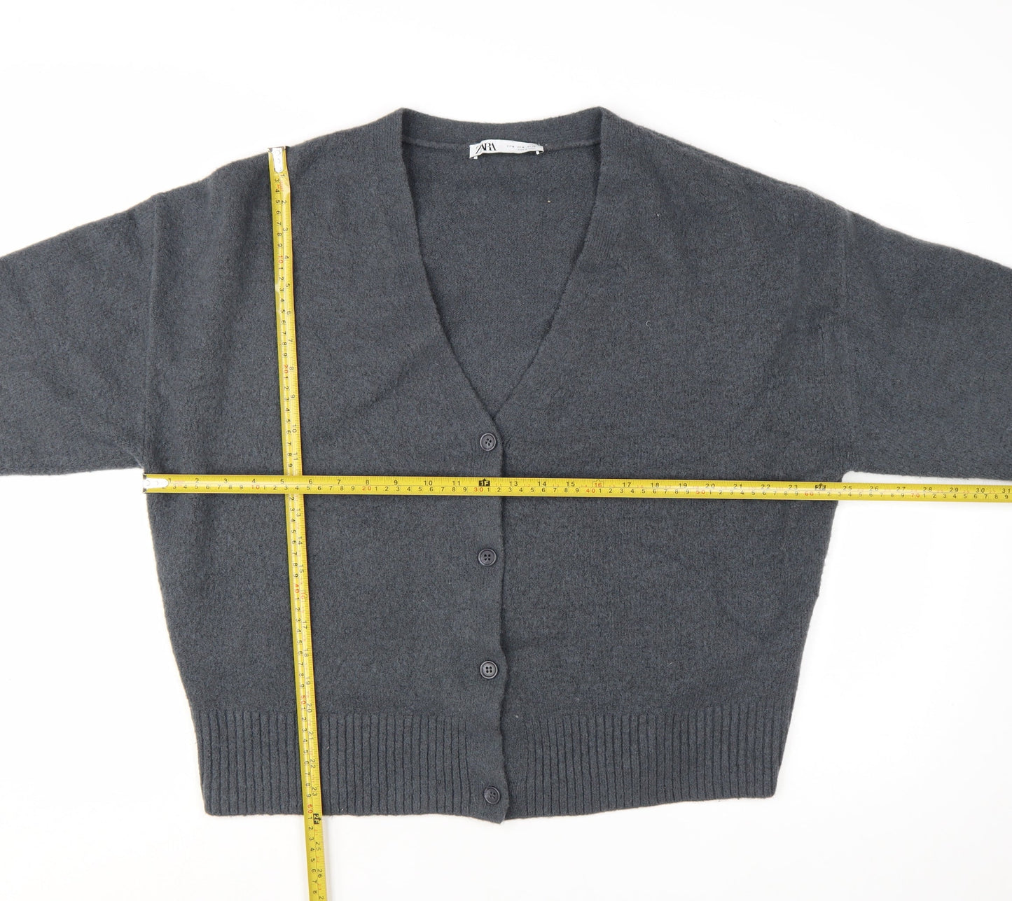 ZARA Women Grey V-Neck Long Sleeve Cardigan Size 12