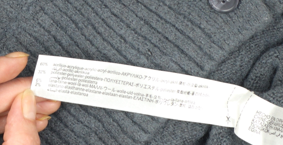 ZARA Women Grey V-Neck Long Sleeve Cardigan Size 12