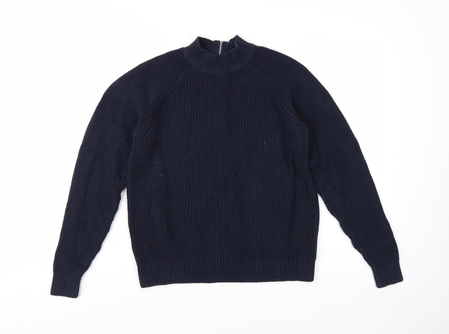 H&M Women's Blue Full Zip Mock Neck Chunky Knit Jumper Size S