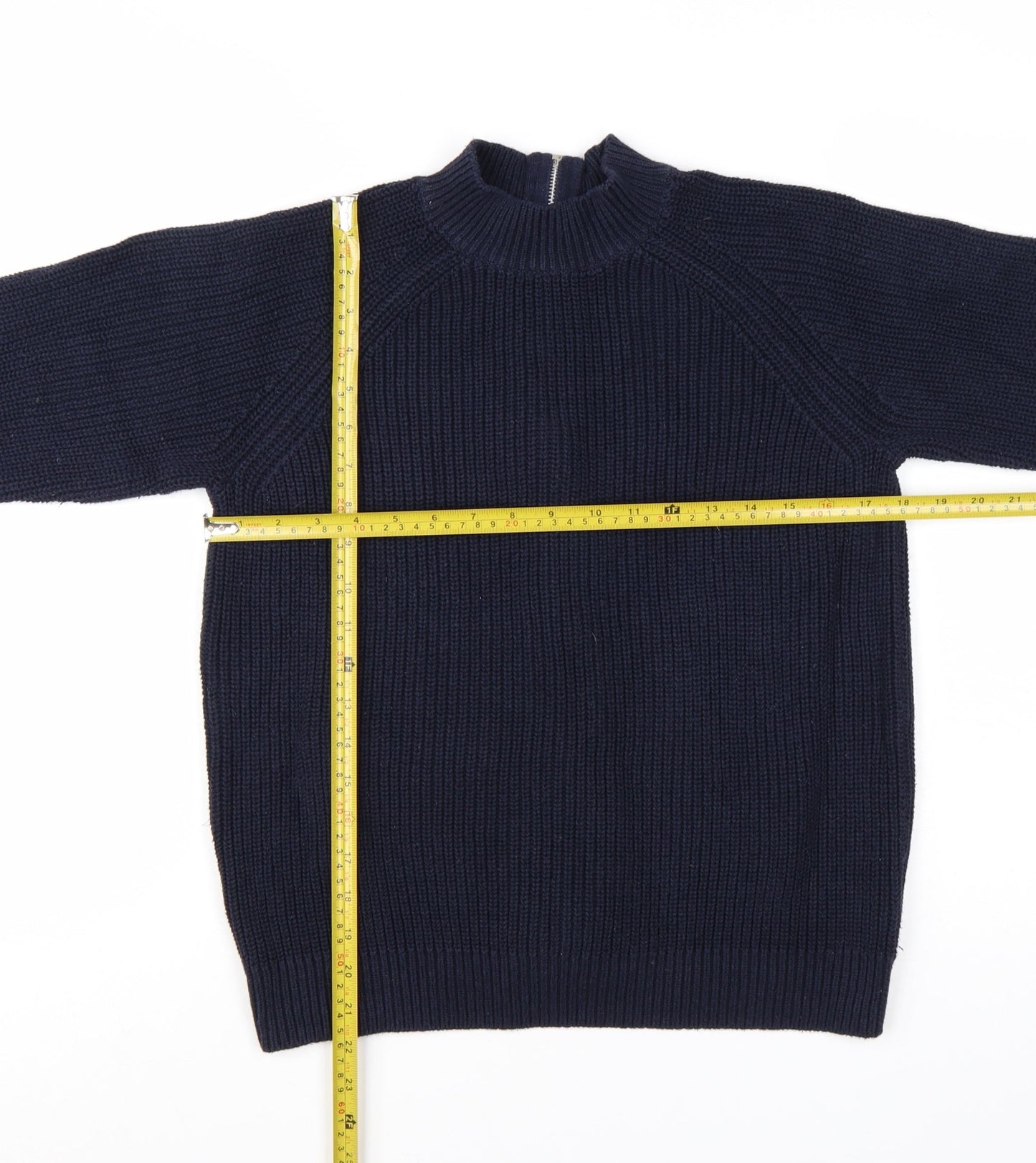 H&M Women's Blue Full Zip Mock Neck Chunky Knit Jumper Size S
