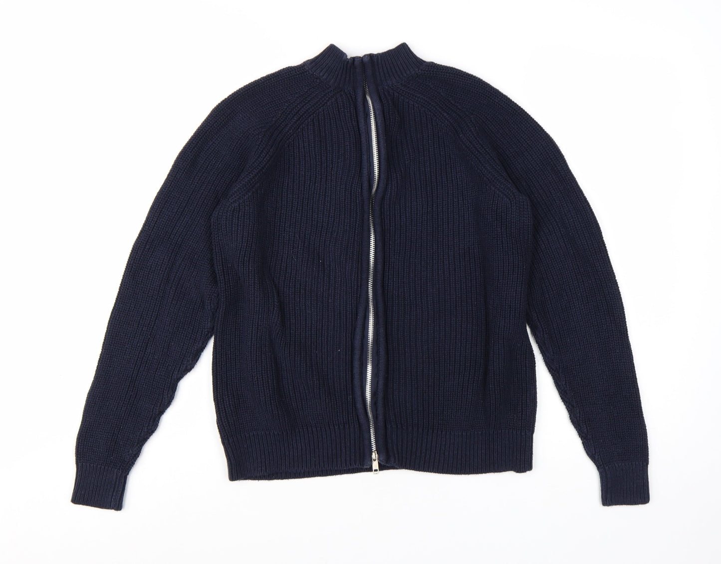 H&M Women's Blue Full Zip Mock Neck Chunky Knit Jumper Size S
