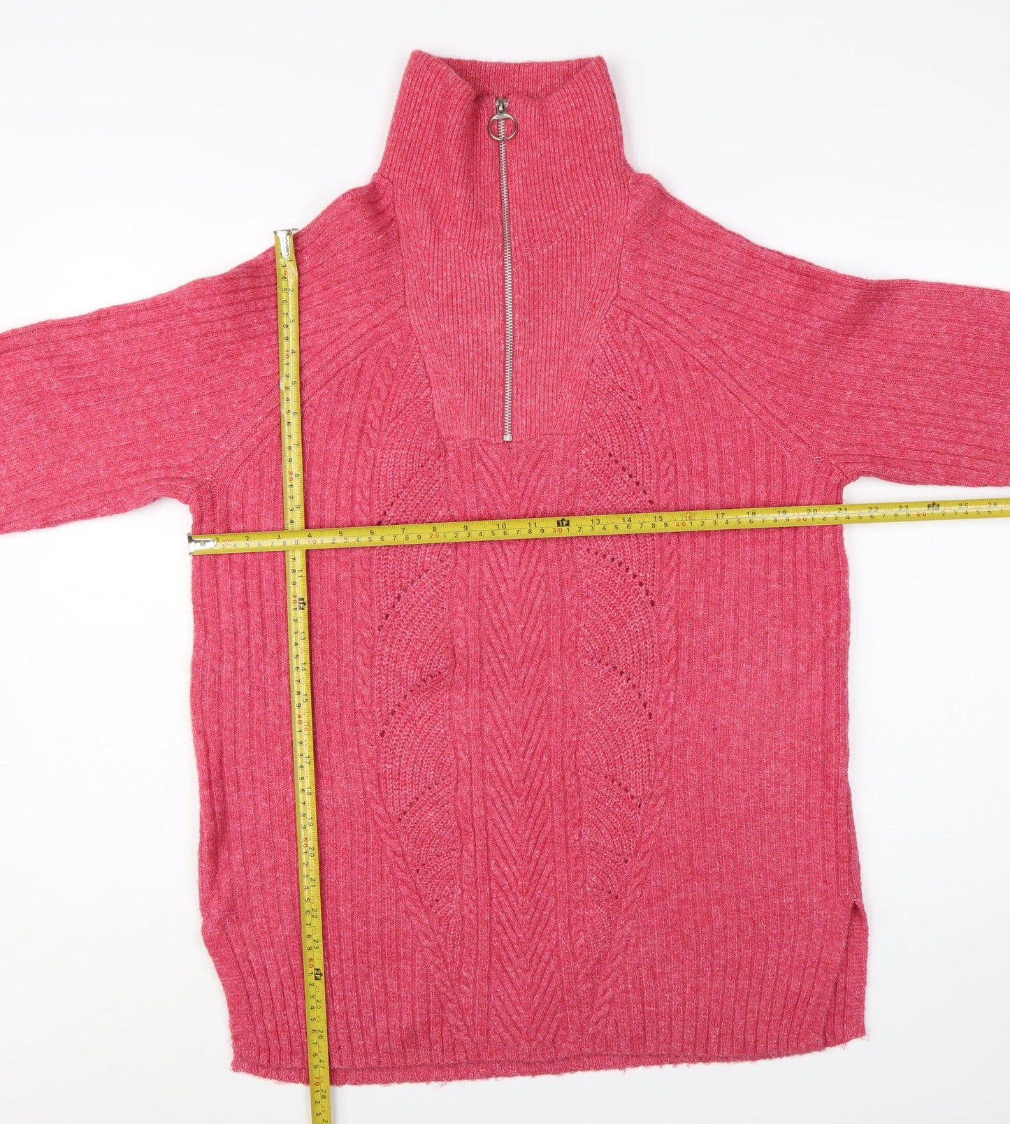 Marks and Spencer Women Pink Cable-Knit Half Zip Jumper Size M