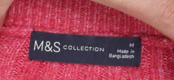 Marks and Spencer Women Pink Cable-Knit Half Zip Jumper Size M