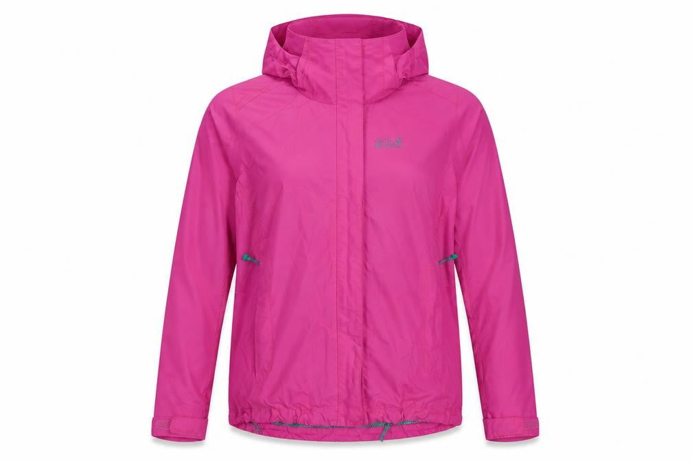 Jack Wolfskin Women Pink Waterproof Hooded Rain Jacket Size 8