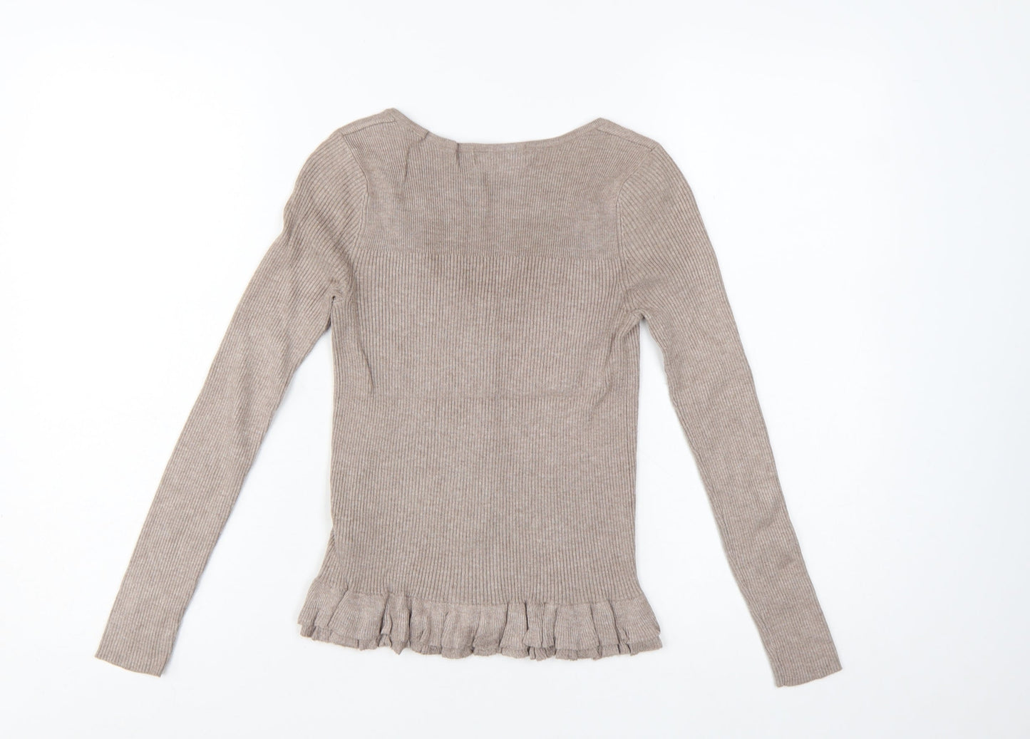 Marks and Spencer Women Beige Size 8 Slim Knit Ruffle Cardigan