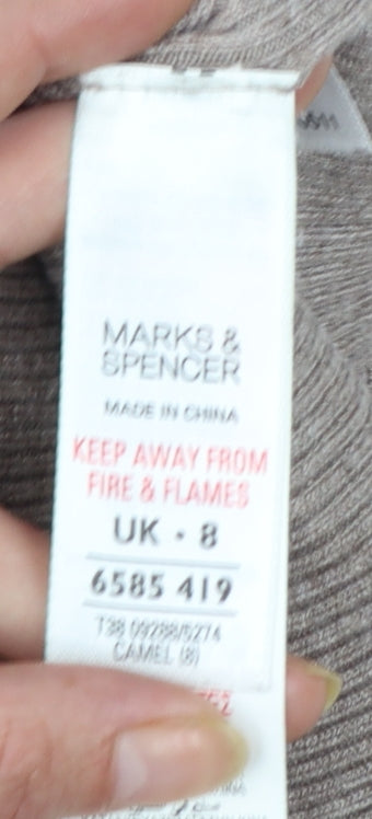 Marks and Spencer Women Beige Size 8 Slim Knit Ruffle Cardigan