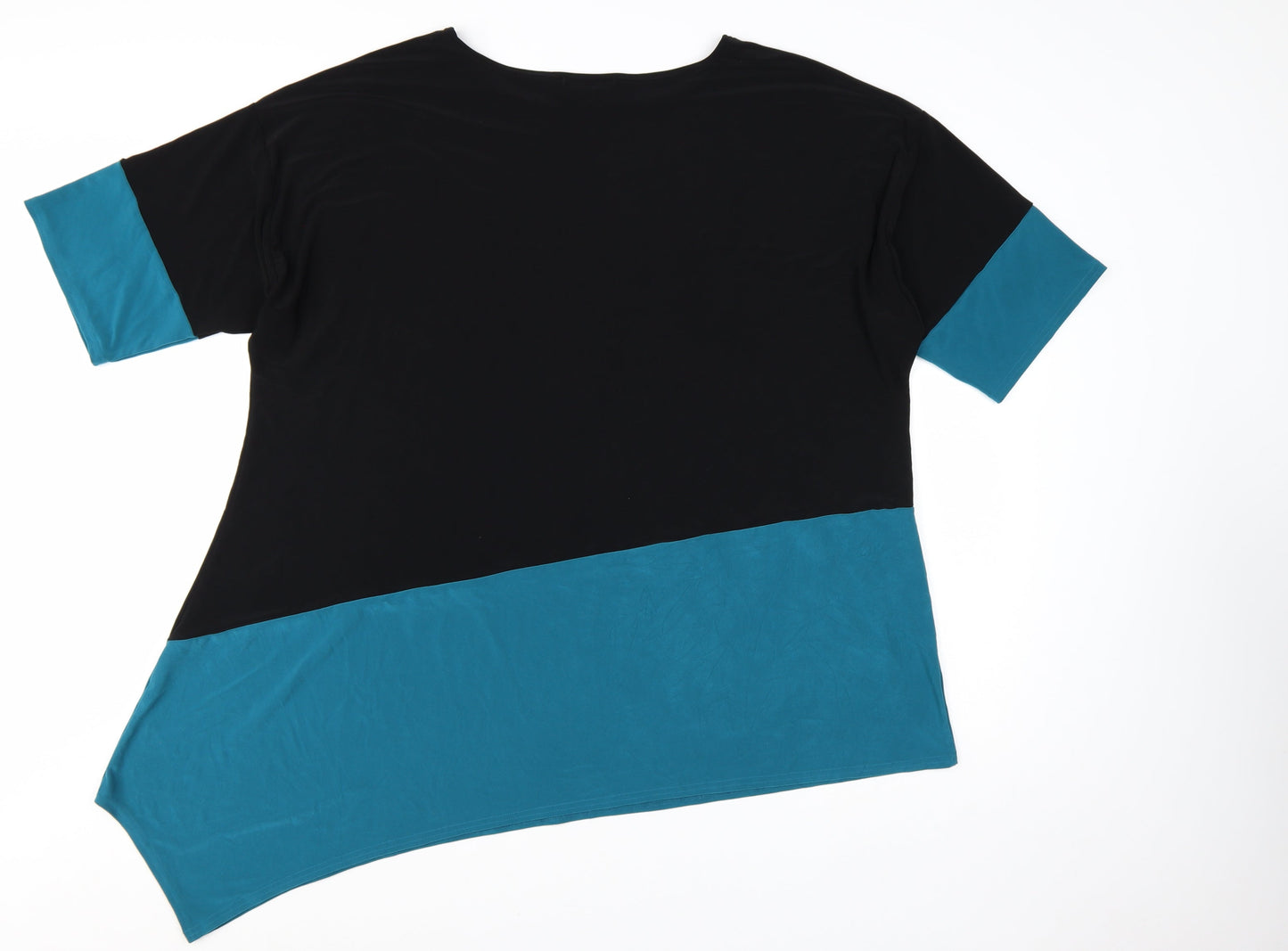 Sympli Women's Black Blue Asymmetrical Colourblock Jersey Top Size 18