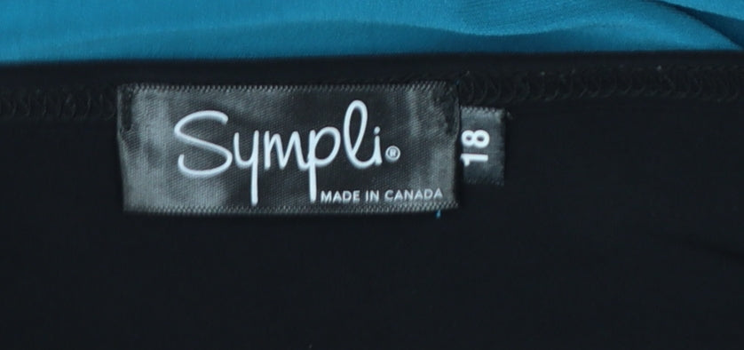 Sympli Women's Black Blue Asymmetrical Colourblock Jersey Top Size 18