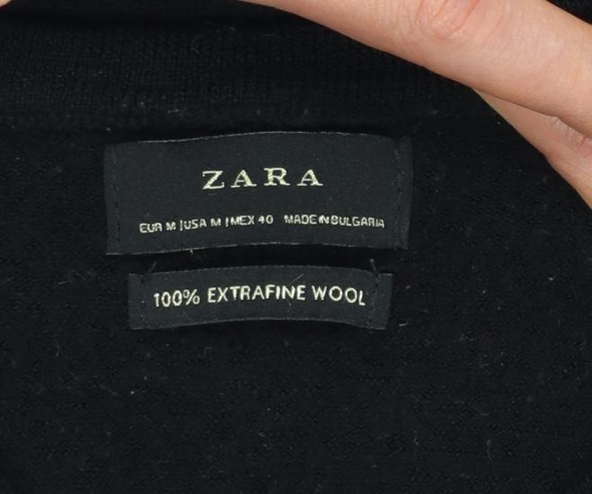 Zara Women's Black Wool V-Neck Long Sleeve Jumper Size 12