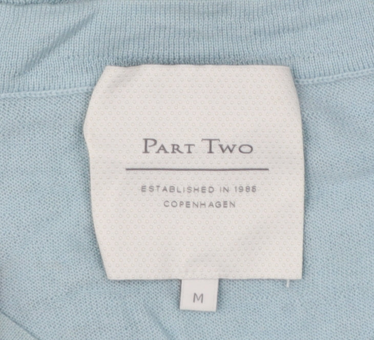 Part Two Women's Blue Merino Wool V-Neck Jumper Size M